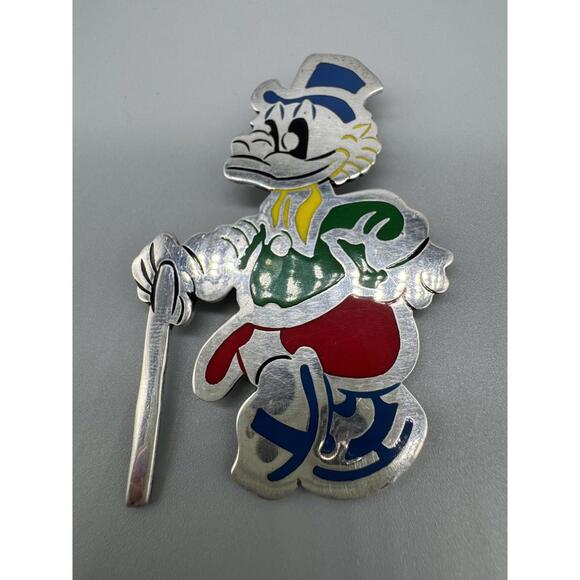 Vintage Taxco Scrooge Mcduck Duck 925 Sterling Silver Enamel Disney Brooch RARE